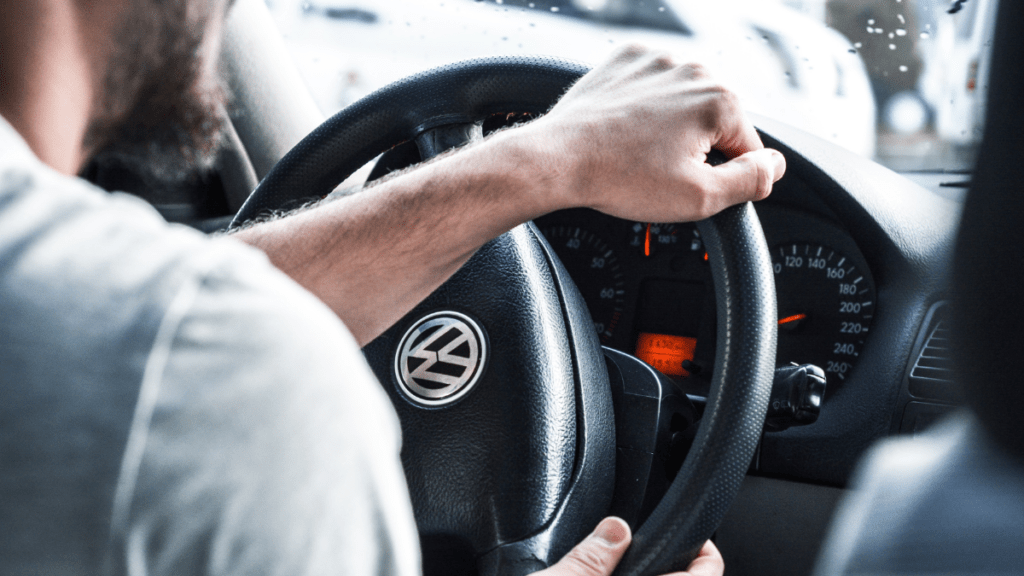 Volkswagen logo on steering wheel