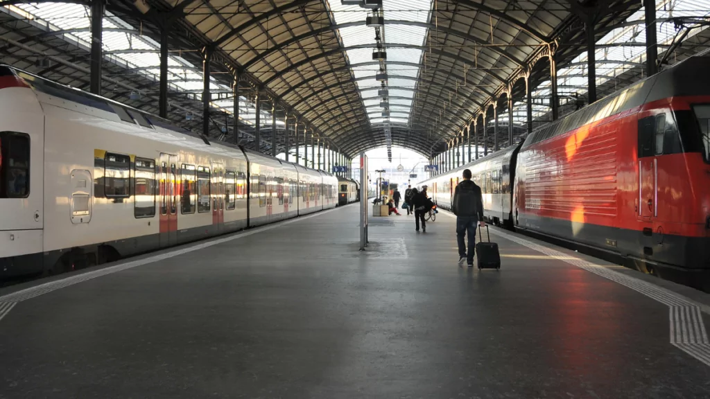 trains stopped at a station