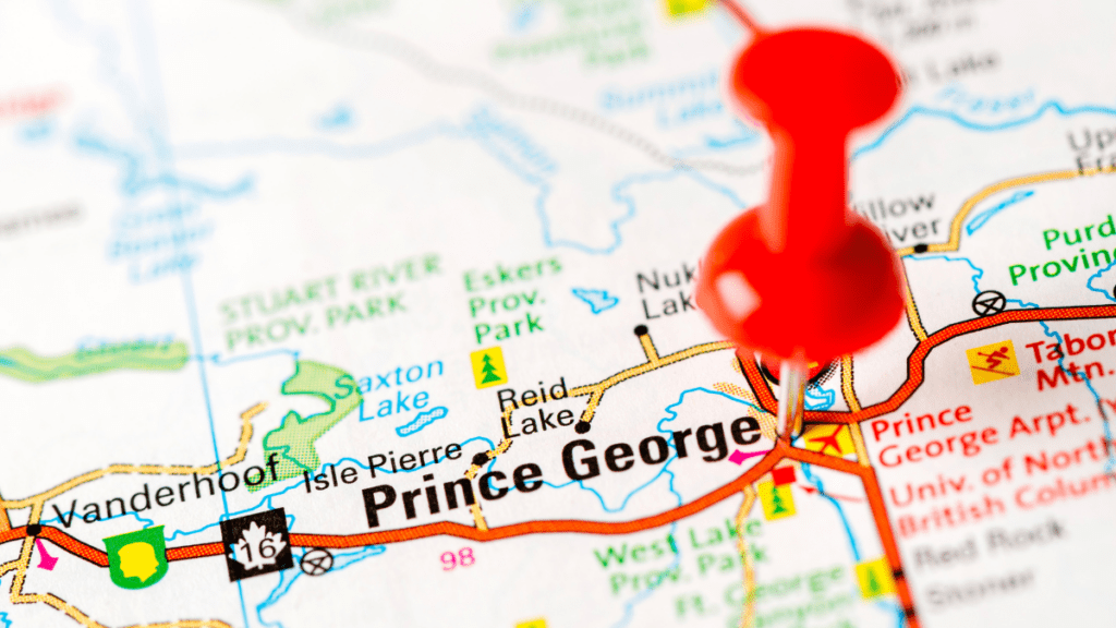 Prince George shown on map