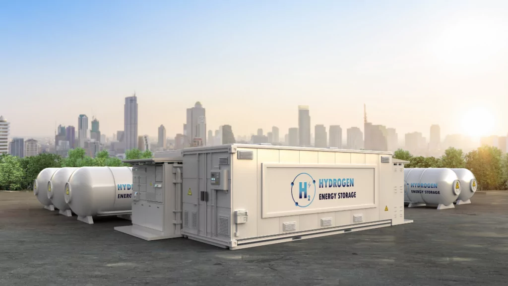 clean hydrogen facility in front of city